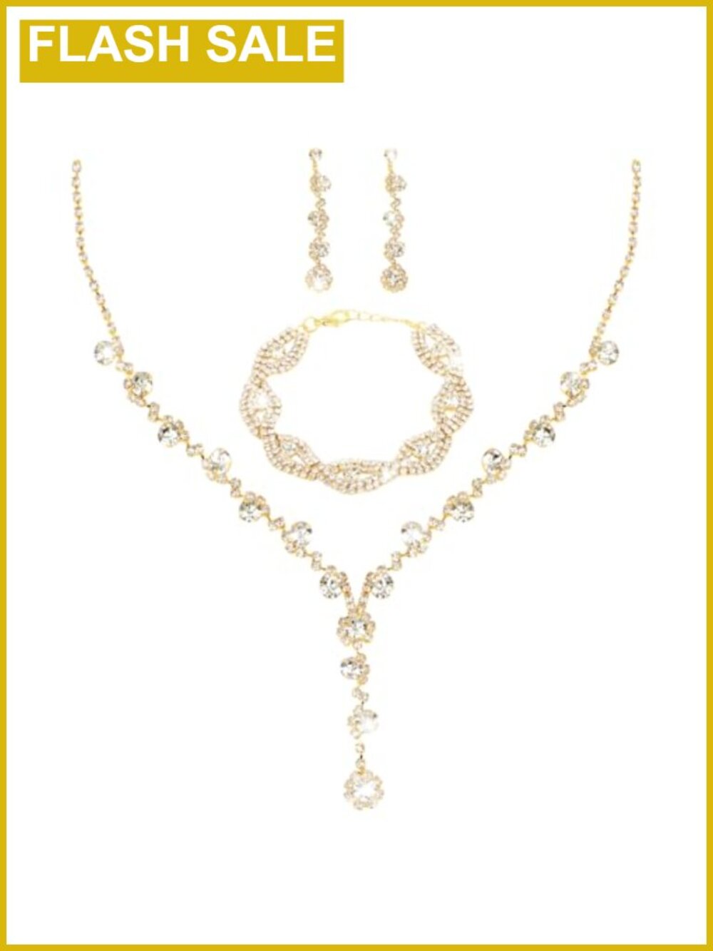 Rhinestone Wedding Jewelry Set Necklace Bracelet Earrings for Bride Prom